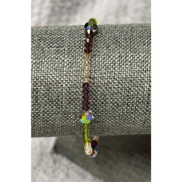 Lori Frantz Koenig Green Purple Faceted Austrian Crystal Bracelet #64192 - Picture 1 of 5